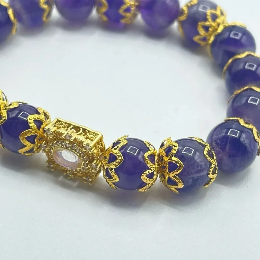 Amethyst beaded stretch bracelet ONE NEW crystal healing reiki meditation
